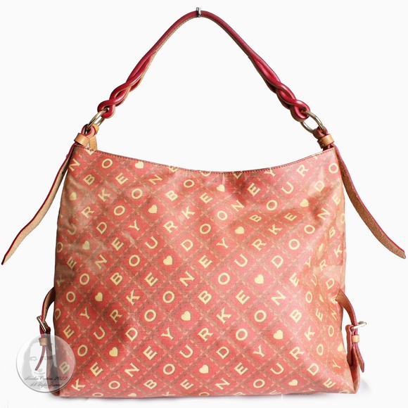 Dooney & Bourke Hobo Bag Crossword Collection Scrabble Canvas Vachetta Trim - Picture 4 of 10